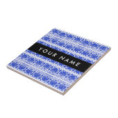 Griechisch Fret Arabesque Blue, Ihr Name, personal Fliese (Seite)