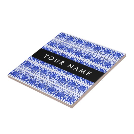 Griechisch Fret Arabesque Blue, Ihr Name, personal Fliese (Seite)