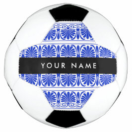 Griechisch Fret Arabesque Blue, Ihr Name, personal Fußball