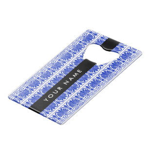Griechisch Fret Arabesque Blue, Ihr Name, personal Geldbeutel Flaschenöffner