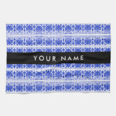 Griechisch Fret Arabesque Blue, Ihr Name, personal Geschirrtuch (Horizontal)