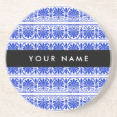 Griechisch Fret Arabesque Blue, Ihr Name, personal Getränkeuntersetzer (Vorne)