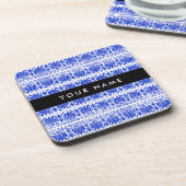 Griechisch Fret Arabesque Blue, Ihr Name, personal Getränkeuntersetzer (Linke Seite)