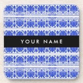 Griechisch Fret Arabesque Blue, Ihr Name, personal Getränkeuntersetzer (Vorderseite)