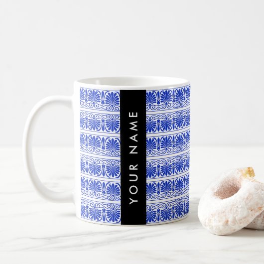 Griechisch Fret Arabesque Blue, Ihr Name, personal Kaffeetasse (Mit Donut)