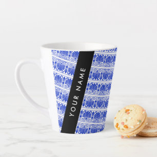 Griechisch Fret Arabesque Blue, Ihr Name, personal Milchtasse