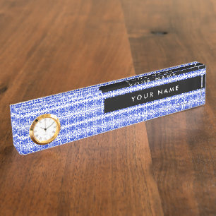 Griechisch Fret Arabesque Blue, Ihr Name, personal Namensplakette
