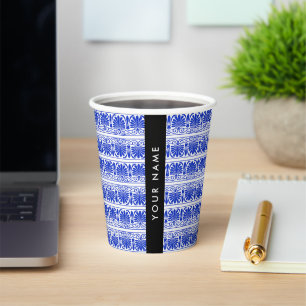 Griechisch Fret Arabesque Blue, Ihr Name, personal Pappbecher