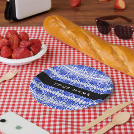 Griechisch Fret Arabesque Blue, Ihr Name, personal Pappteller