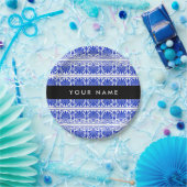 Griechisch Fret Arabesque Blue, Ihr Name, personal Pappteller (Party)