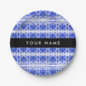Griechisch Fret Arabesque Blue, Ihr Name, personal Pappteller (Vorderseite)