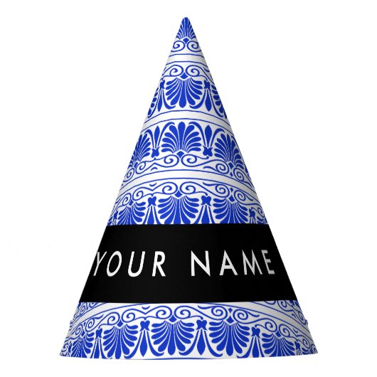 Griechisch Fret Arabesque Blue, Ihr Name, personal Partyhütchen (Vorderseite)