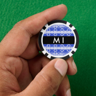 Griechisch Fret Arabesque Blue, Ihr Name, personal Pokerchips