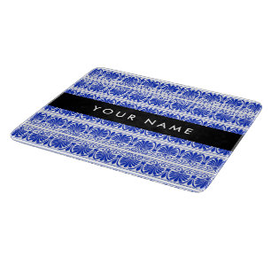 Griechisch Fret Arabesque Blue, Ihr Name, personal Schneidebrett