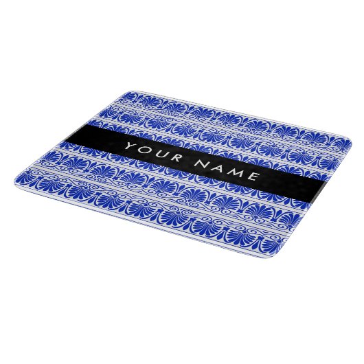 Griechisch Fret Arabesque Blue, Ihr Name, personal Schneidebrett (Ecke)