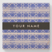 Griechisch Fret Arabesque Blue, Ihr Name, personal Steinuntersetzer (Vorderseite)