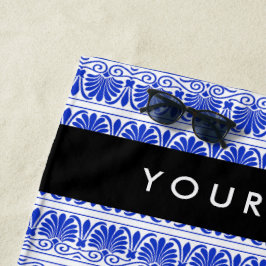 Griechisch Fret Arabesque Blue, Ihr Name, personal Strandtuch