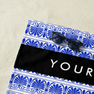 Griechisch Fret Arabesque Blue, Ihr Name, personal Strandtuch