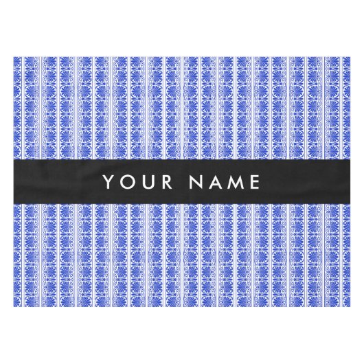 Griechisch Fret Arabesque Blue, Ihr Name, personal Tischdecke (Vorderseite (Horizontal))