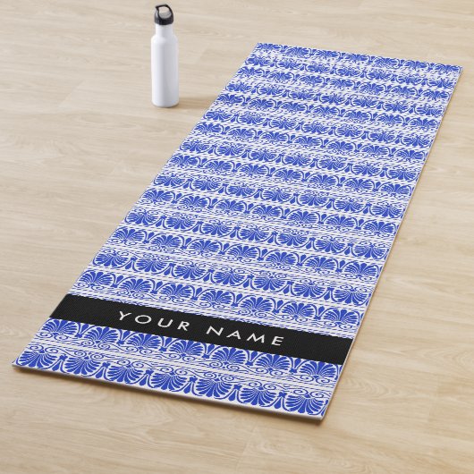 Griechisch Fret Arabesque Blue, Ihr Name, personal Yogamatte (Beispiel)