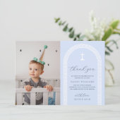 Griechisch Key Blue Foto Taufe Danke Karte (Stehend Vorderseite)