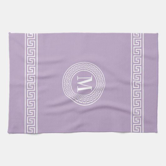 Griechisch Key Lavender Monogram Kitchen Handtüche Geschirrtuch (Horizontal)