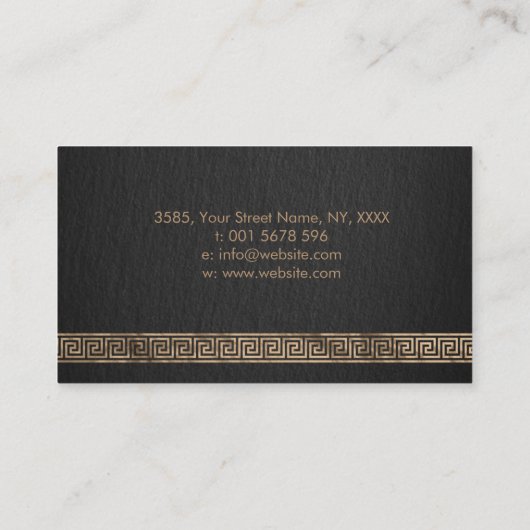 Griechisch Key Meander Monogram Gold auf schwarz Visitenkarte (Rückseite)