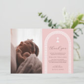 Griechisch Key Pink Foto Taufe Danke Karte (Stehend Vorderseite)