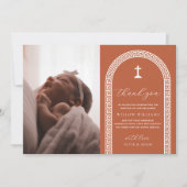 Griechisch Key Terracotta Foto Taufe Danke Karte (Vorderseite)