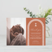 Griechisch Key Terracotta Foto Taufe Danke Karte (Stehend Vorderseite)