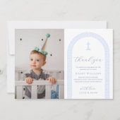 Griechisch Key White Blue Foto Taufe Danke Karte (Vorderseite)