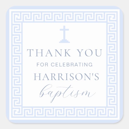 Griechisch Key White Blue Taufe Vielen Dank Quadratischer Aufkleber (Vorderseite)