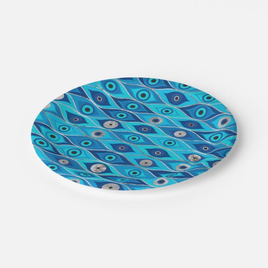 Griechisch Mataki - Matiasma Evil Eye Muster Pappteller (Schrägansicht)