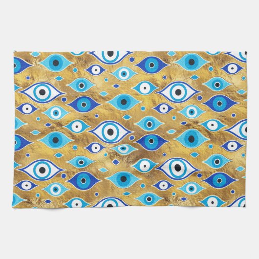 Griechisch Mati Mataki - Matiasma Evil Eye-Muster Geschirrtuch (Horizontal)