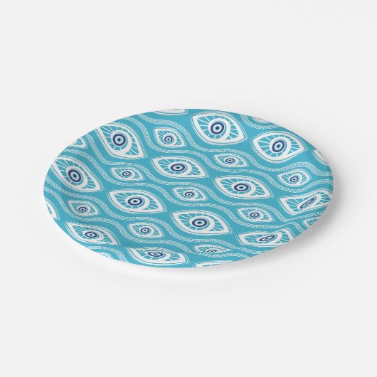 Griechisch Mati Mataki - Matiasma Evil Eye Muster Pappteller (Schrägansicht)