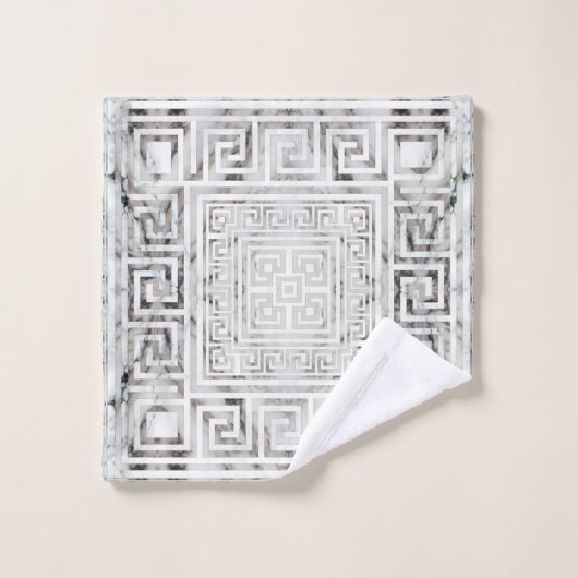 Griechisch Meander - griechisch-bedeutsame weiße M Badhandtuch Set (Waschlappen)