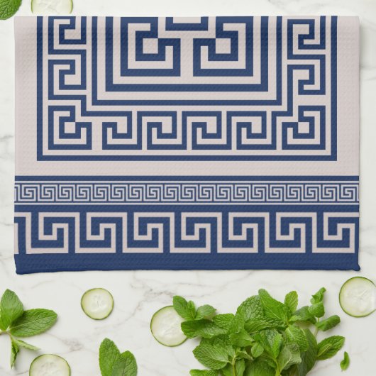 Griechisch Meander - griechischer Schlüssel - Blau Geschirrtuch (Gefaltet)