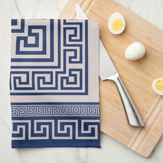 Griechisch Meander - griechischer Schlüssel - Blau Geschirrtuch (Viertel Falte)