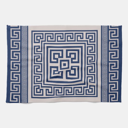 Griechisch Meander - griechischer Schlüssel - Blau Geschirrtuch (Horizontal)