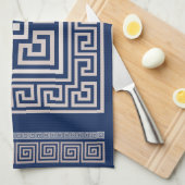Griechisch Meander - griechischer Schlüssel - Blau Geschirrtuch (Viertel Falte)