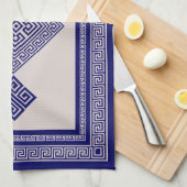 Griechisch Meander - griechischer Schlüssel - Blau Geschirrtuch (Viertel Falte)