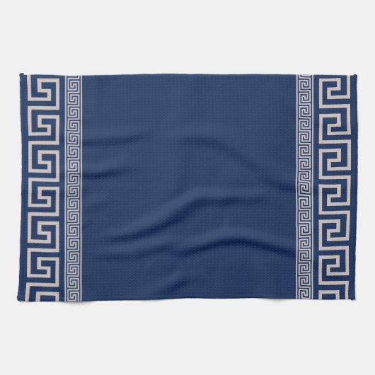 Griechisch Meander - griechischer Schlüssel - Blau Geschirrtuch (Horizontal)