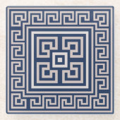 Griechisch Meander - griechischer Schlüssel - Blau Glasuntersetzer (Vorderseite)
