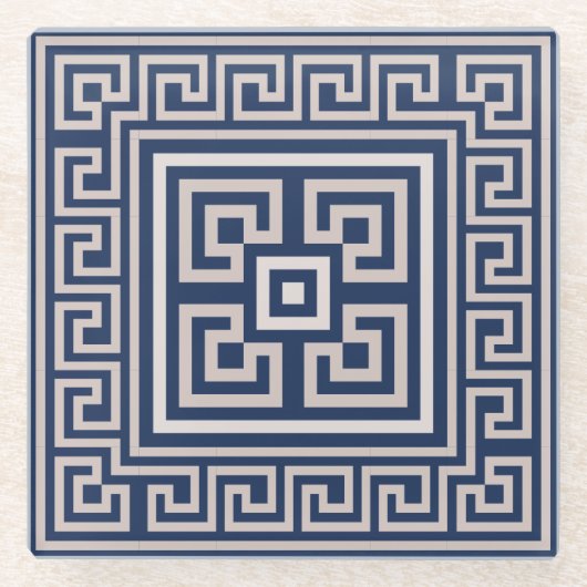 Griechisch Meander - griechischer Schlüssel - Blau Glasuntersetzer (Vorderseite)