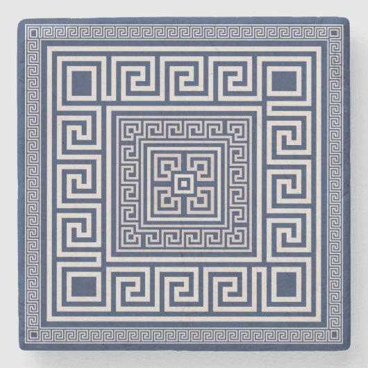 Griechisch Meander - griechischer Schlüssel - Blau Steinuntersetzer (Vorderseite)