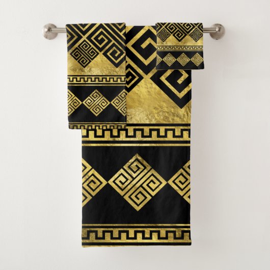 Griechisch Meander - griechisches Schlüsselschwarz Badhandtuch Set (Insitu)