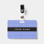 Griechisch Meander Key Squares Muster Blau Ausweis (Vorderseite mit Clip)