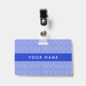 Griechisch Meander Key Squares Muster Blau Ausweis (Vorderseite mit Clip)