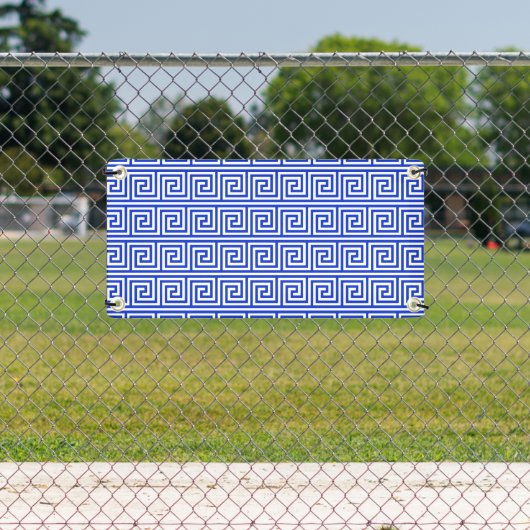 Griechisch Meander Key Squares Muster Blau Banner (Insitu)