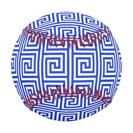 Griechisch Meander Key Squares Muster Blau Baseball (Vorderseite)